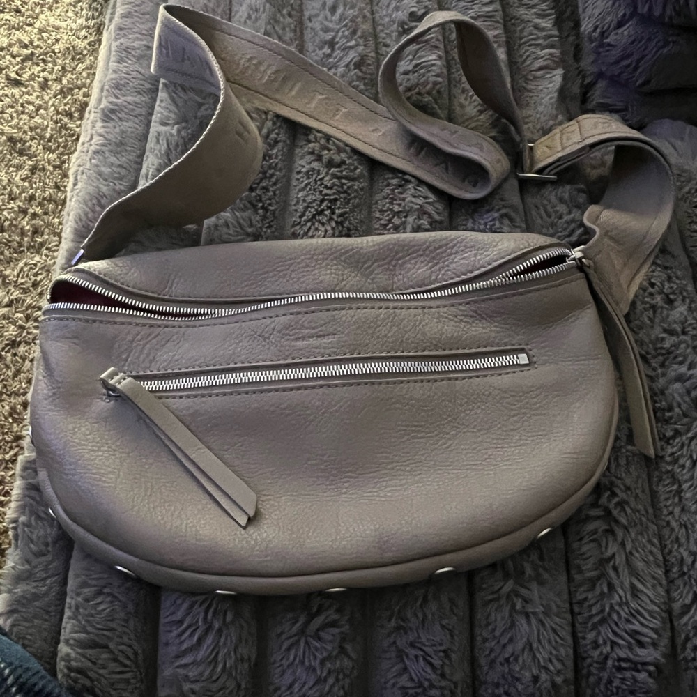 Hammitt large Gray Pewter Pebble Crossbody Bag with Silver Hardware
